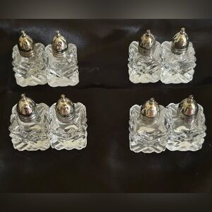 Vintage FB. Roger’s Silver Co. Set of 8 Crystal Shakers with Silver Plate tops